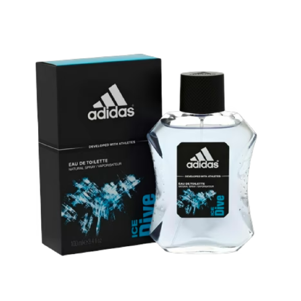 Adidas Ice Dive for men perfume bottle and box, available at Diziac Fragrance Studio,  Jane Finch Mall, North York.