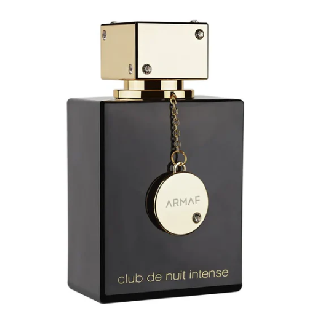 Armaf Club de Nuit Intense Woman eau de parfum black and gold bottle on a white background