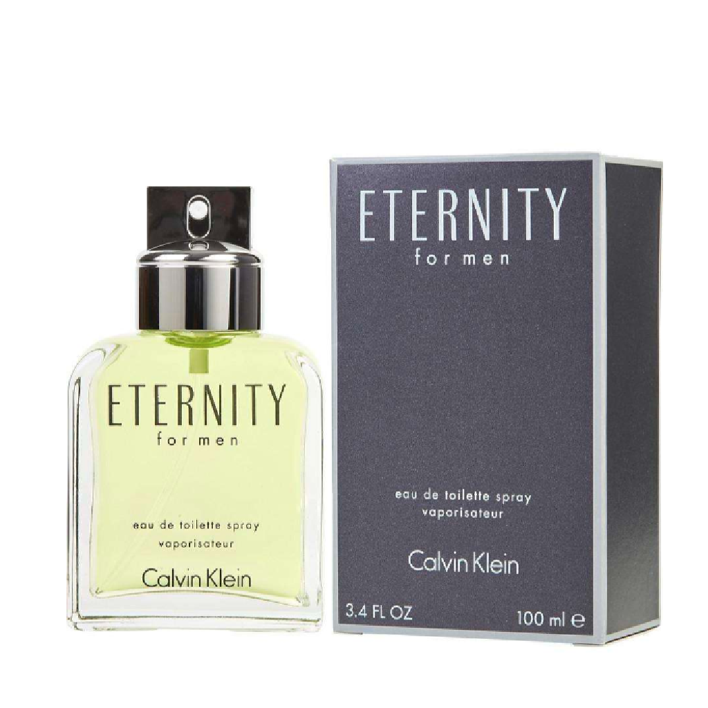 Calvin Klein Eternity for men perfume bottle and box, available at Diziac Fragrance Studio,  Jane Finch Mall, North York.