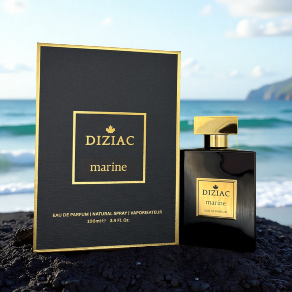 Diziac Marine fragrance  bottle and box, inspired by Giorgio Armani Acqua di Gio Profondo EDP, available at Diziac Fragrance Studio,  Jane Finch Mall, North York.