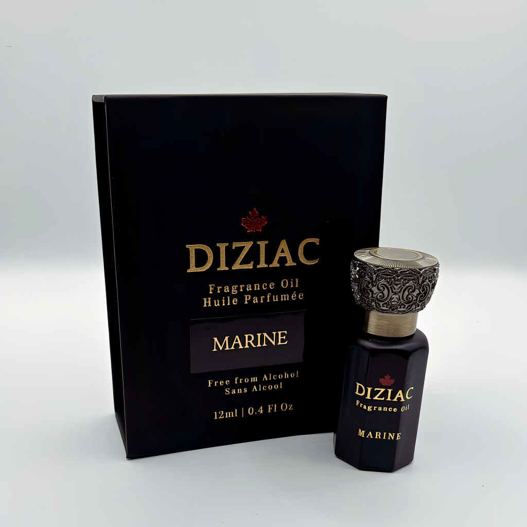 Diziac Marine perfume oil bottle and box, inspired by Giorgio Armani Acqua di Gio Profondo, available at Diziac Fragrance Studio,  Jane Finch Mall, North York.