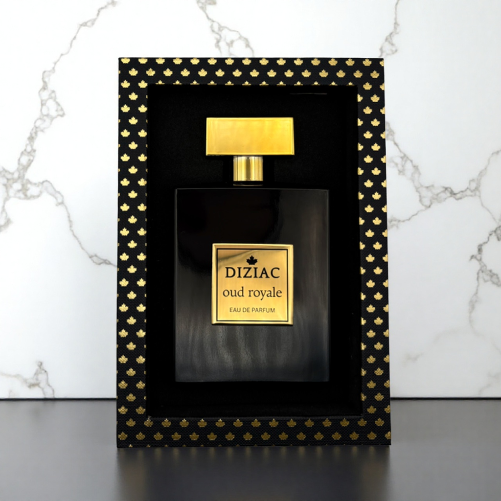 Diziac Oud Royale fragrance  bottle, inspired by Tom Ford Oud Wood, available at Jane Finch Mall, North York.