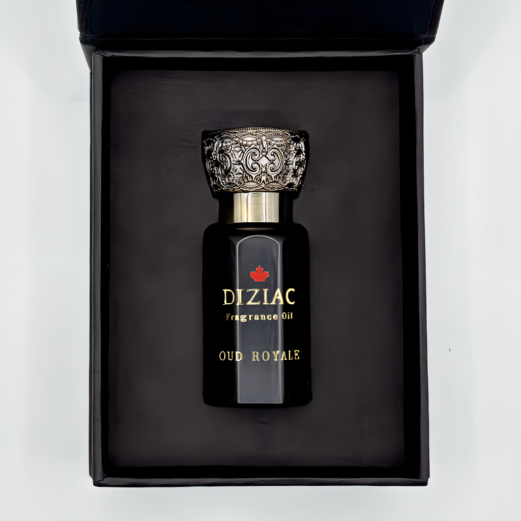 Diziac Oud Royale perfume oil bottle, inspired by Tom Ford Oud Wood, available at Jane Finch Mall, North York.