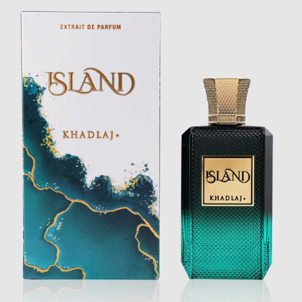 Khadlaj Island for men perfume bottle and box, inspired by Jean Paul Gaultier Le Beau Le Parfum, available at Diziac Fragrance Studio,  Jane Finch Mall, North York.