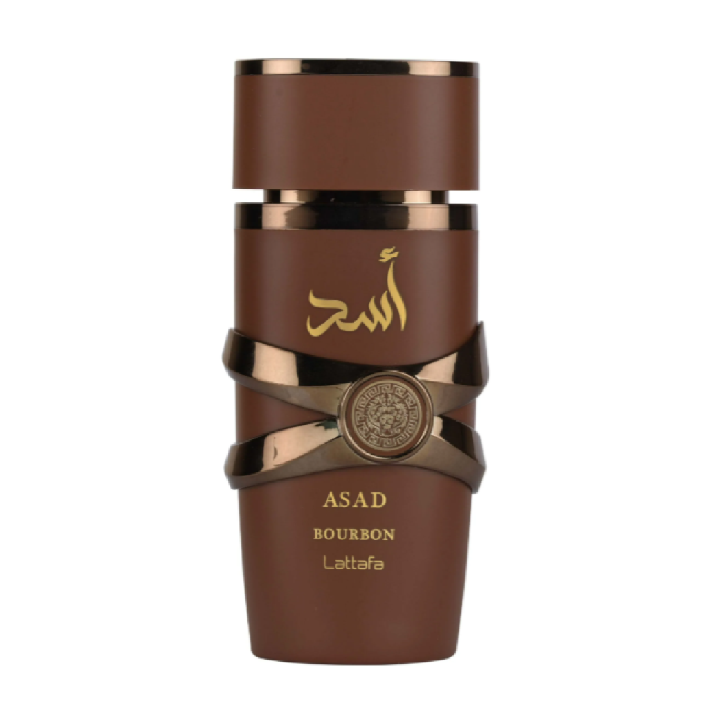 Lattafa Asad Bourbon perfume bottle, inspired by Azzaro The Most Wanted, available at Diziac Fragrance Studio,  Jane Finch Mall, North York.