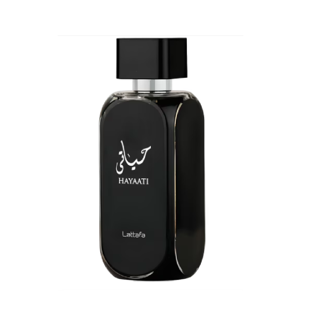 Lattafa Hayaati Black for men perfume bottle, available at Diziac Fragrance Studio,  Jane Finch Mall, North York.