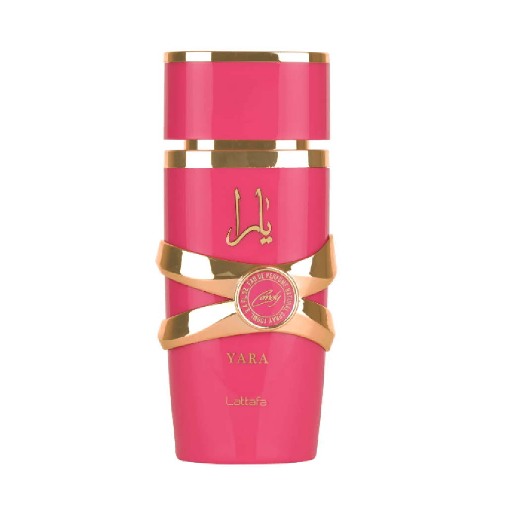Lattafa Yara Candy perfume for women bottle, available at Diziac Fragrance Studio,  Jane Finch Mall, North York.
