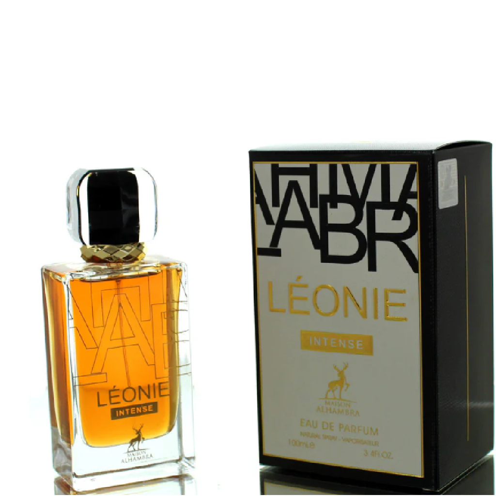 Maison Alhambra Leonie Intense for women perfume bottle and box, inspired by YSL Libre Intense and Prada Intense, available at Diziac Fragrance Studio,  Jane Finch Mall, North York.
