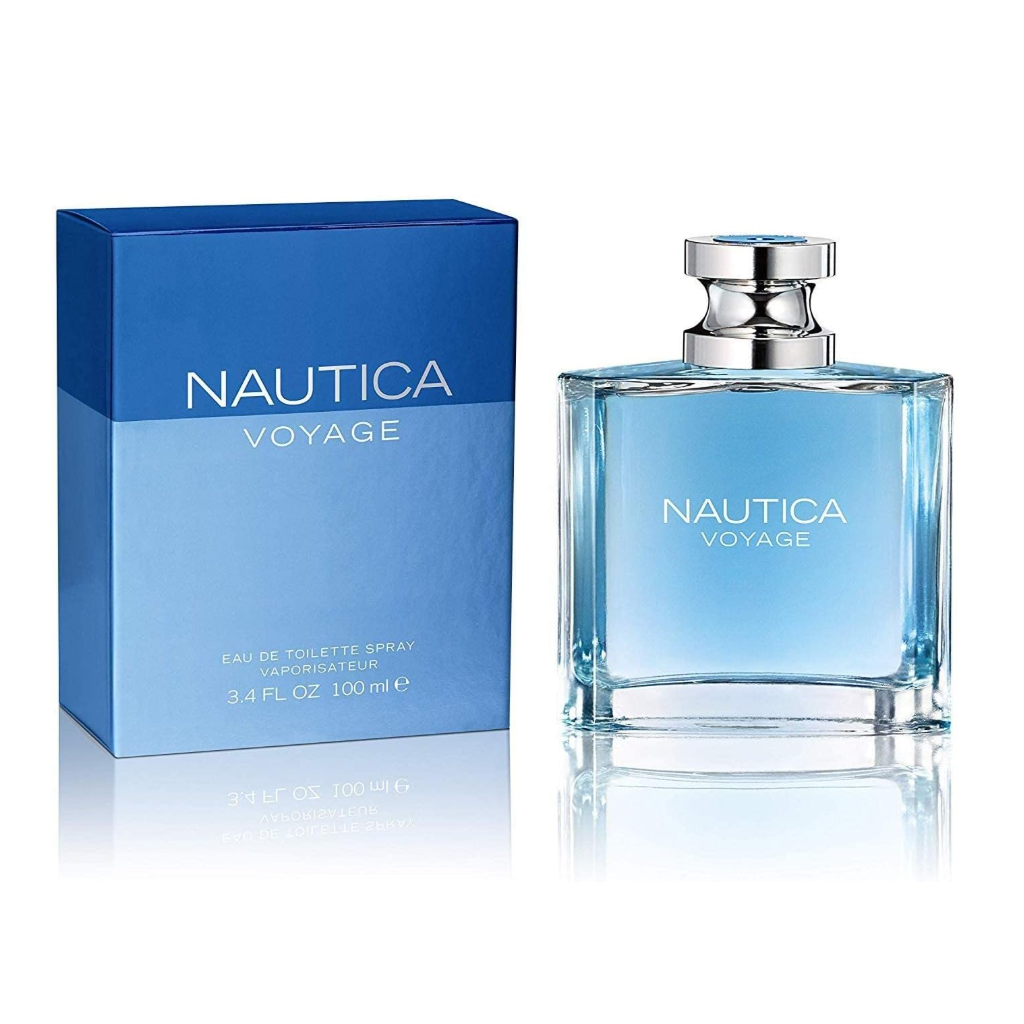 Nautica Voyage perfume bottle and packaging on a white background