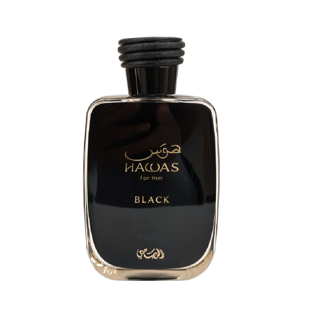 Rasasi Hawas Black perfume bottle, available at Diziac Fragrance Studio,  Jane Finch Mall, North York.