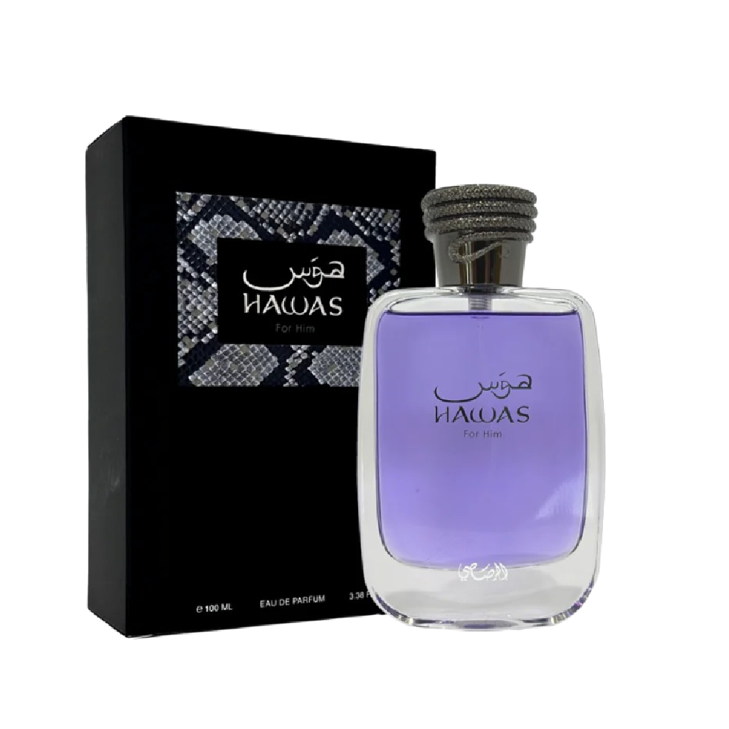 Rasasi Hawas perfume bottle and box, inspired by Paco Rabanne Invictus, available at Diziac Fragrance Studio,  Jane Finch Mall, North York.